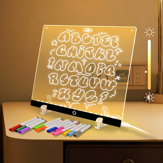 LED Note Board with Colors, 14.1"x10.9" Led Drawing Board for Kids,7-Color Neon Glow Memo LED Drawing Board with Touch Control,Include Markers, Spray Bottle,Battery Powered Box(Black)