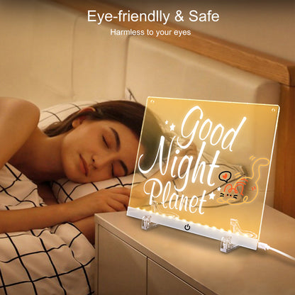 Acrylic Dry Erase Board with LED Light, 11.8"x8.5" Glowing Memo, Brightness Adjustment, 7 Color Markers, Ideal for Office/Home/Kids, Writable Night Light & Desktop Charm (White)